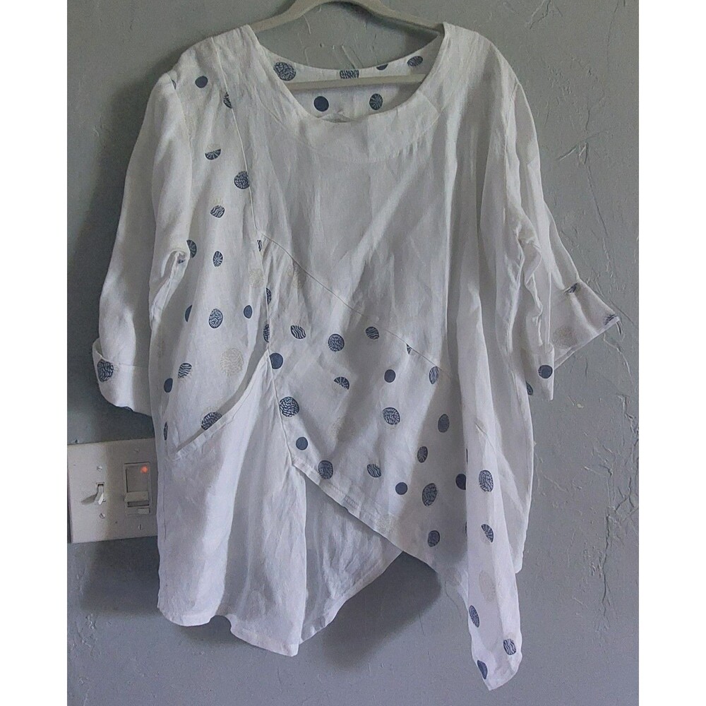 Art Tops Tunic Womens Not Label Size, 22 Inch Of Armp To Armp, Italy,Linen,Pocke